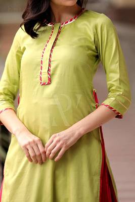 Lime Green Kurta With Fuchsia Skirt Set 3