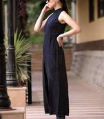 Blue Polka Dots Halter Neck Overlapping Front Open Kurta With Trousers