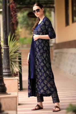 Navy Blue & Gold Tunic Trouser Set With Jacket 2