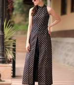 Navy Blue Halter Neck Overlapping Front Open Kurta With Trousers