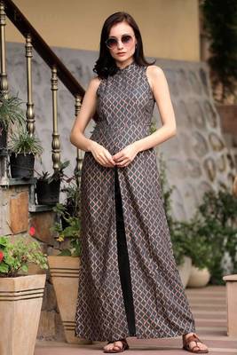 Grey Halter Neck Overlapping Front Open Kurta With Trousers 1