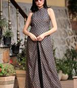 Grey Halter Neck Overlapping Front Open Kurta With Trousers