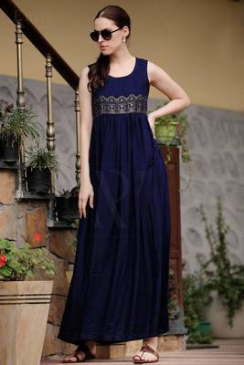 Navy Blue Empire Line Gathered Gown 1