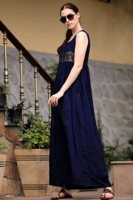 Navy Blue Empire Line Gathered Gown 2