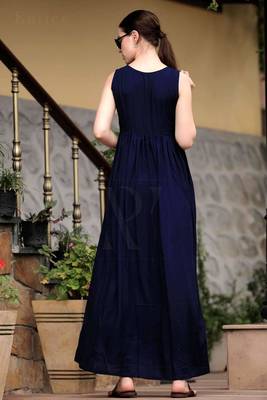 Navy Blue Empire Line Gathered Gown 3