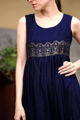 Navy Blue Empire Line Gathered Gown 4