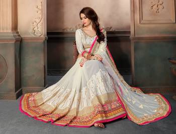 White embroidered net saree with blouse 2