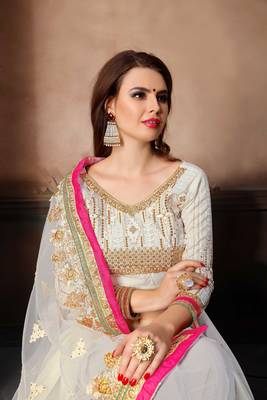 White embroidered net saree with blouse 4