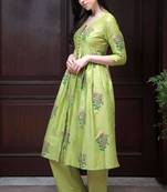 Lime Green Floral Kurta With Straight Pants