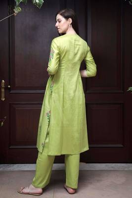 Lime Green Floral Kurta With Straight Pants 2