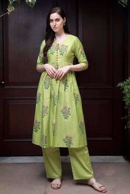 Lime Green Floral Kurta With Straight Pants 4