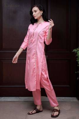 Pink Cotton Kurta With Straight Pants 1