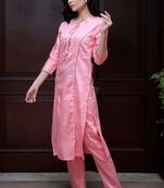 Pink Cotton Kurta With Straight Pants