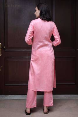 Pink Cotton Kurta With Straight Pants 2