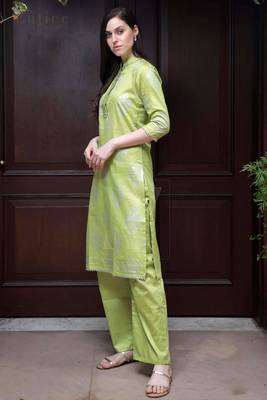 Lime Green Floral Printed Kurta With Straight Pants 1