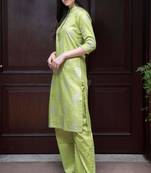 Lime Green Floral Printed Kurta With Straight Pants
