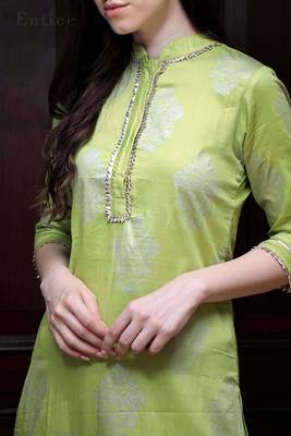 Lime Green Floral Printed Kurta With Straight Pants 3