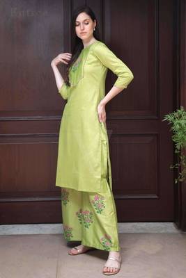 Lime Green Floral Printed Kurta With Palazzo 1