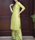 Lime Green Floral Printed Kurta With Palazzo
