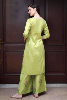 Lime Green Floral Printed Kurta With Palazzo 2