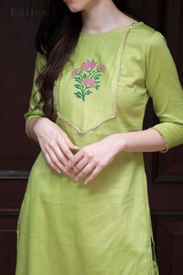 Lime Green Floral Printed Kurta With Palazzo 3
