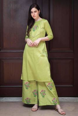 Lime Green Floral Printed Kurta With Palazzo 4