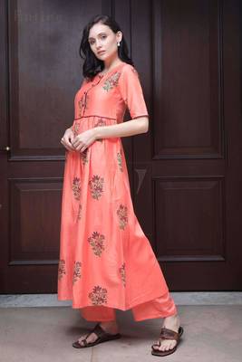 Coral Floral Kurta With Palazzo 1