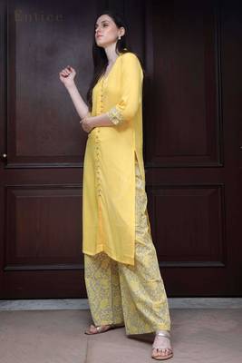 Yellow Shirt Style Printed Palazzo Set 1