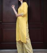 Yellow Shirt Style Printed Palazzo Set
