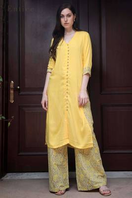 Yellow Shirt Style Printed Palazzo Set 4