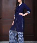 Navy Blue Shirt Style Printed Palazzo Set