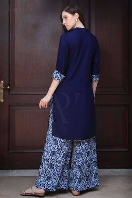Navy Blue Shirt Style Printed Palazzo Set 2