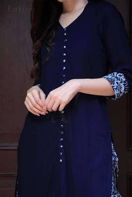 Navy Blue Shirt Style Printed Palazzo Set 3