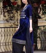Angrakha Style Navy Blue & Golden Printed Kurta Palazzo Set