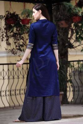 Angrakha Style Navy Blue & Golden Printed Kurta Palazzo Set 2