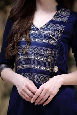 Angrakha Style Navy Blue & Golden Printed Kurta Palazzo Set 3