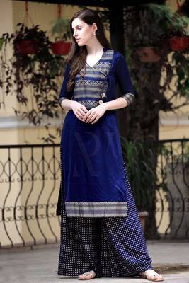 Angrakha Style Navy Blue & Golden Printed Kurta Palazzo Set 4