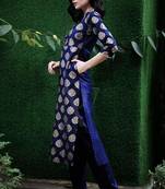 Navy Blue & Golden Kurta With Straight Pants