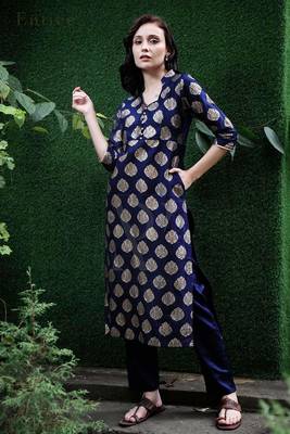 Navy Blue & Golden Kurta With Straight Pants 4