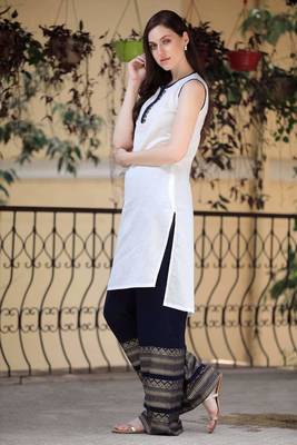 White & Navy Blue Kurta Palazzo Set With Golden Designs 1