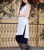 White & Navy Blue Kurta Palazzo Set With Golden Designs