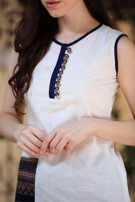 White & Navy Blue Kurta Palazzo Set With Golden Designs 4