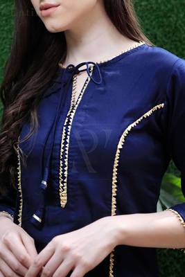 Navy Blue Cotton Kurta With Gold Printed Palazzo 3
