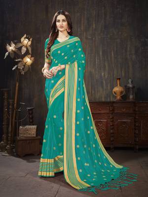 Turquoise embroidered art silk saree with blouse 1