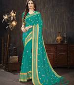 Turquoise embroidered art silk saree with blouse