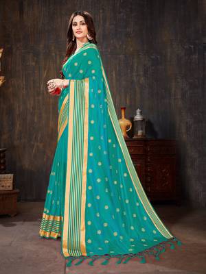 Turquoise embroidered art silk saree with blouse 2