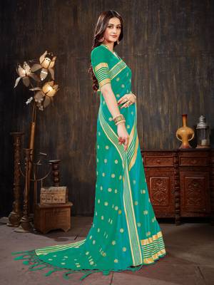 Turquoise embroidered art silk saree with blouse 3