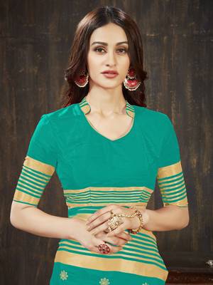 Turquoise embroidered art silk saree with blouse 4