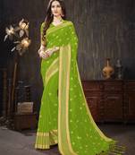 Green embroidered art silk saree with blouse
