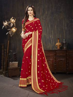 Red embroidered art silk saree with blouse 1